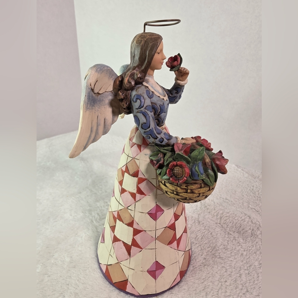 Jim Shore Heartwood Creek Angel with Flower Basket Figurine Blue Pink 4005241 - Picture 3 of 10